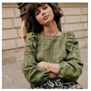 Sezane Salina blouse S Green Lace